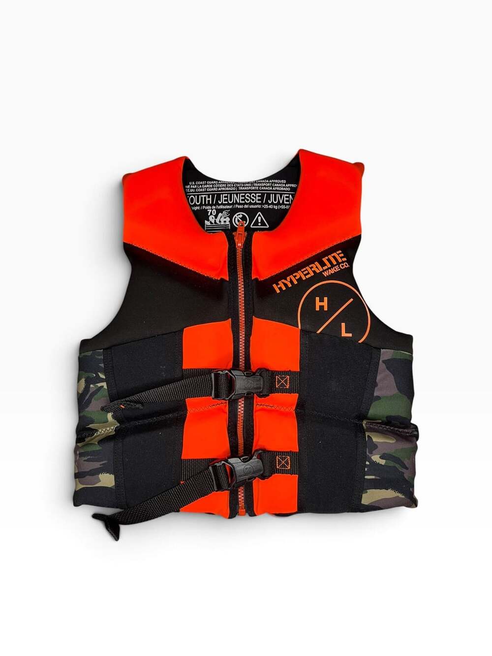 Hyperlite Wake Co. Indy Youth Life Vest Size Youth Camo Orange